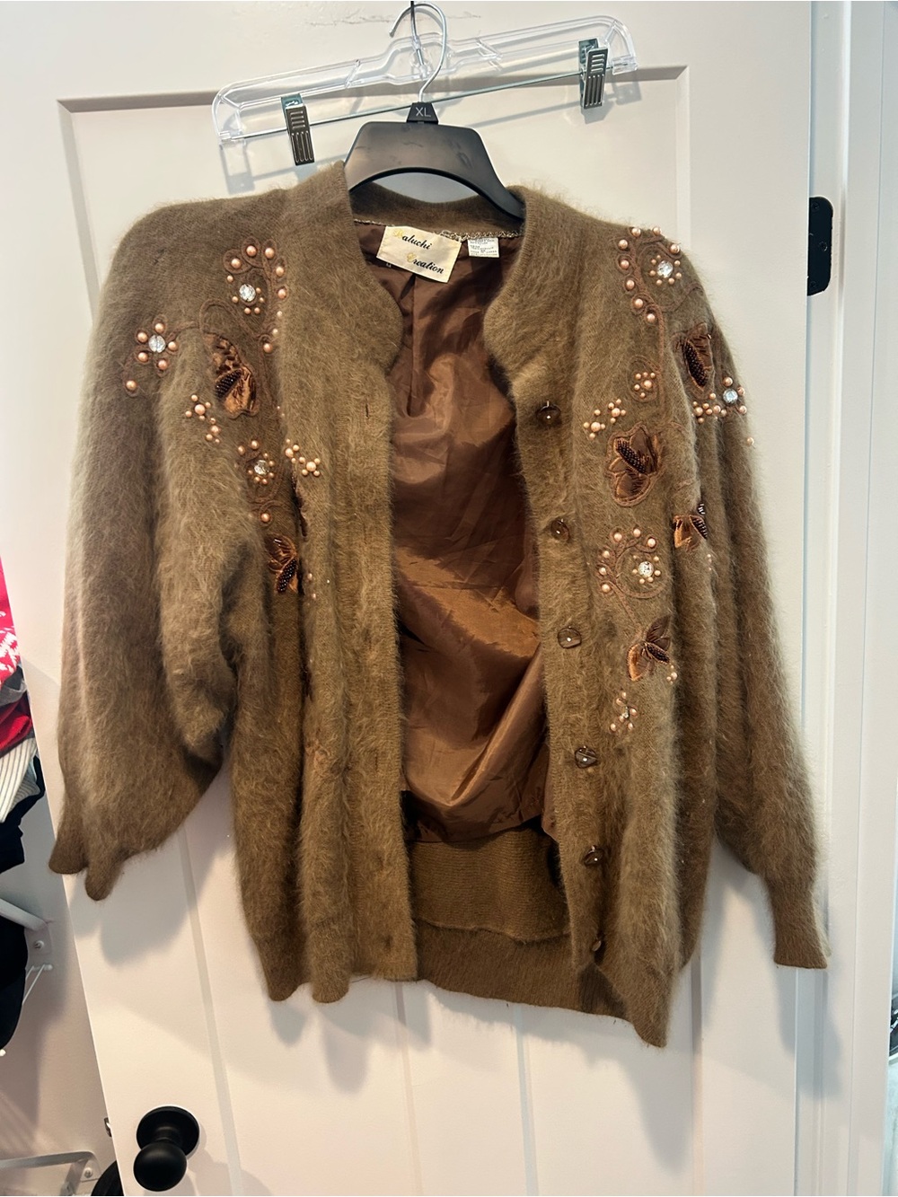 Vintage Embellished Brown Rabbit Hair Cardigan Sweater